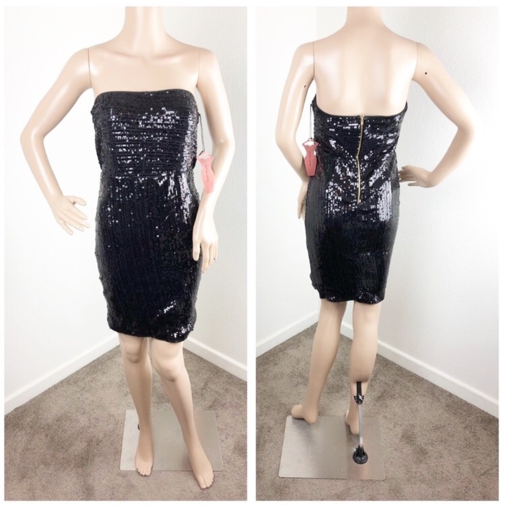 NEW Haute Monde black sequin strapless mini dress